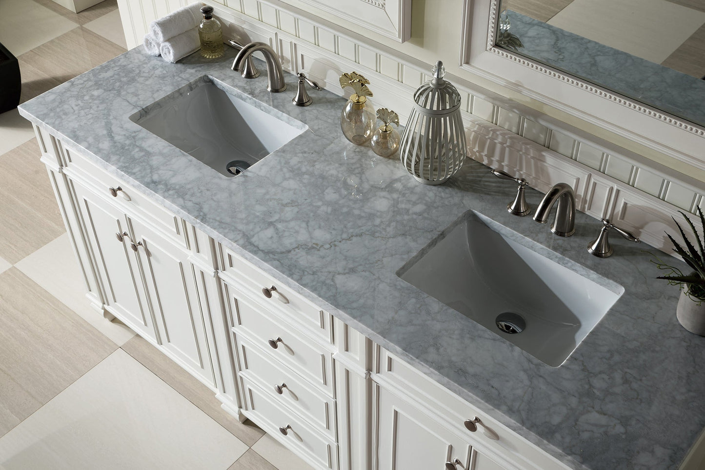 
                  
                    Bristol 72" Double Vanity in Bright White Double bathroom Vanity James Martin Vanities Carrara White Marble 
                  
                