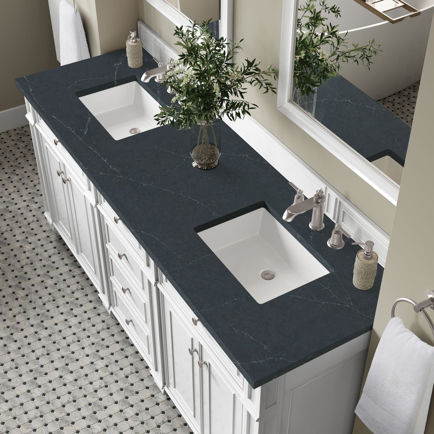 
                  
                    Bristol 72" Double Vanity in Bright White Double bathroom Vanity James Martin Vanities Charcoal Soapstone Silestone 
                  
                