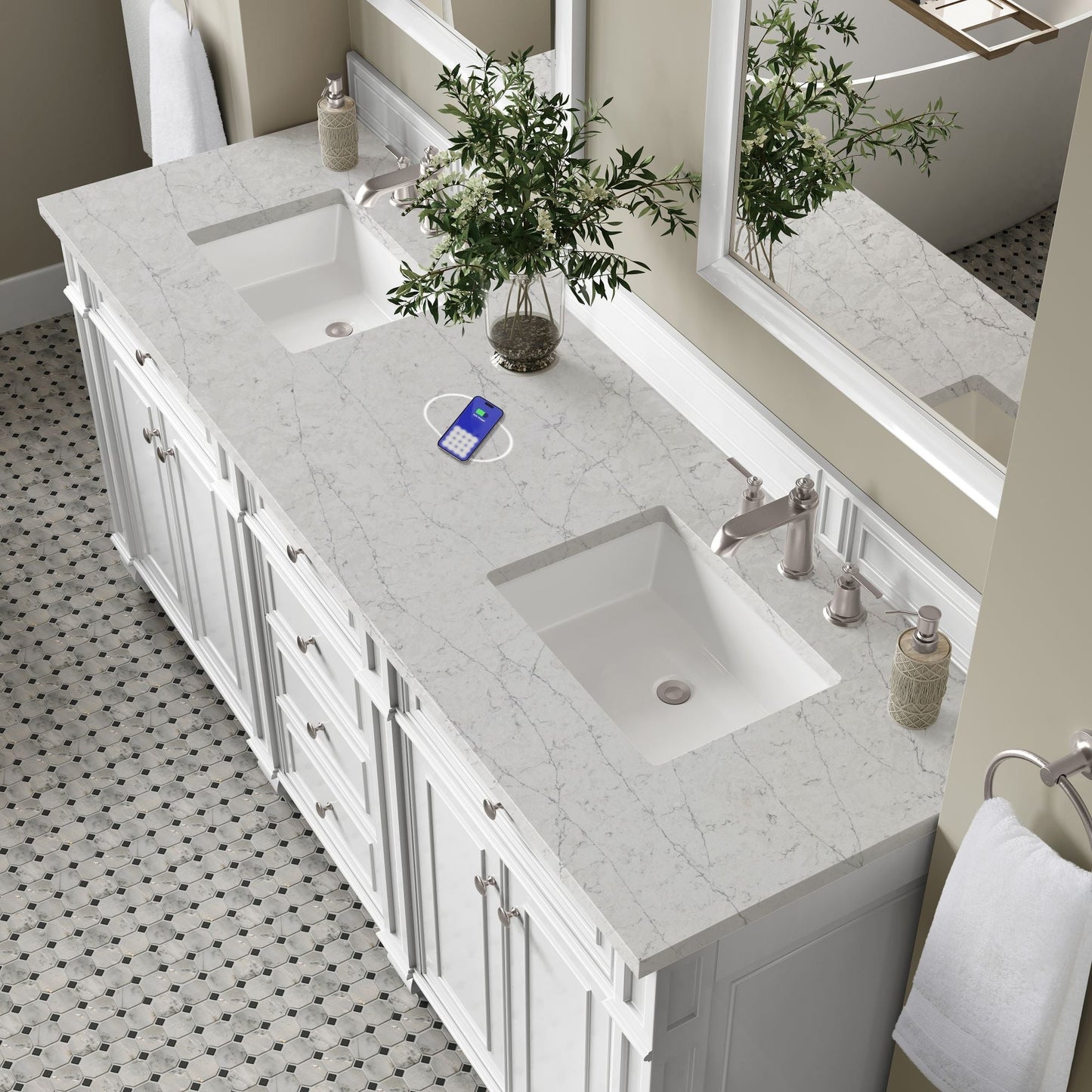 
                  
                    Bristol 72" Double Vanity in Bright White Double bathroom Vanity James Martin Vanities FreePower-Enabled Eternal Jasmine Pearl Silestone 
                  
                