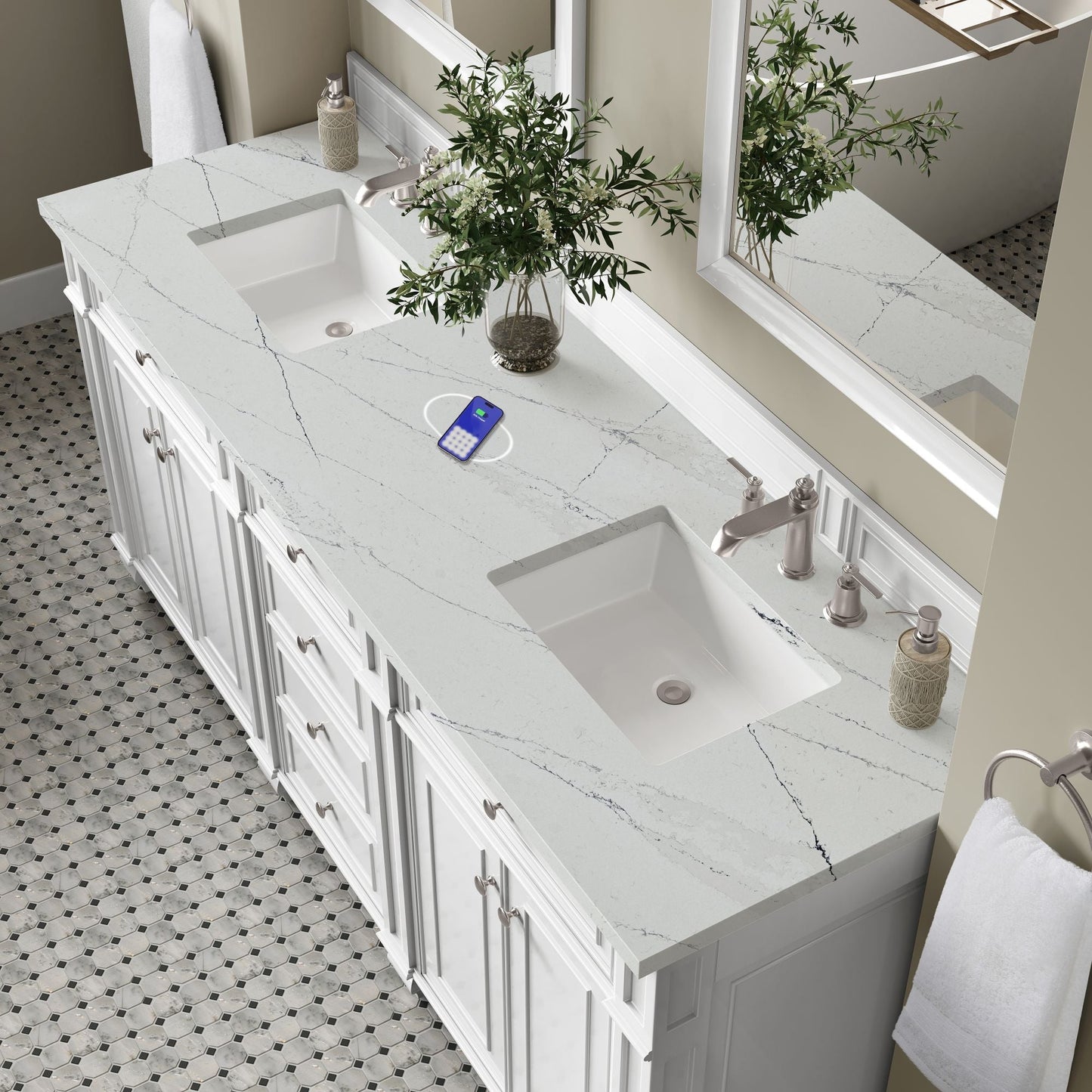 
                  
                    Bristol 72" Double Vanity in Bright White Double bathroom Vanity James Martin Vanities FreePower-Enabled Ethereal Noctis Silestone 
                  
                