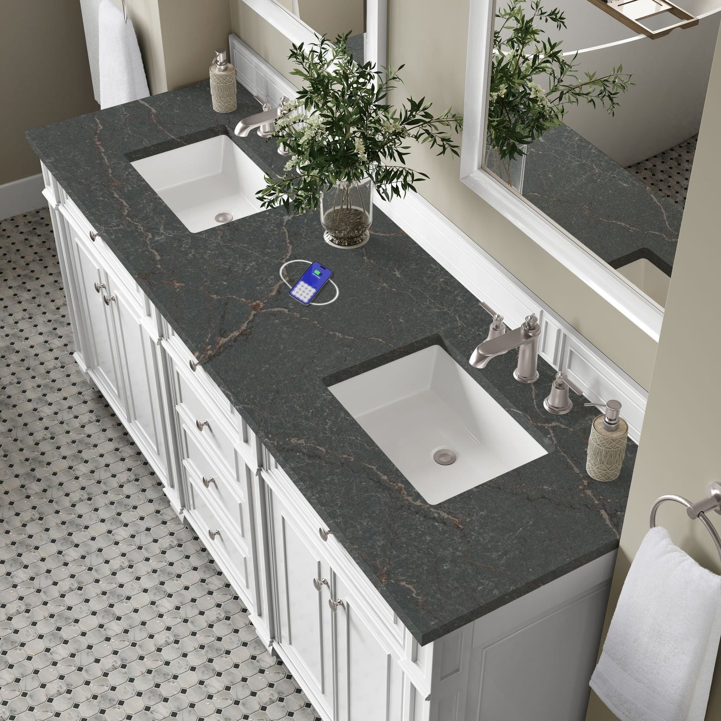 
                  
                    Bristol 72" Double Vanity in Bright White Double bathroom Vanity James Martin Vanities FreePower-Enabled Parisien Bleu Silestone 
                  
                