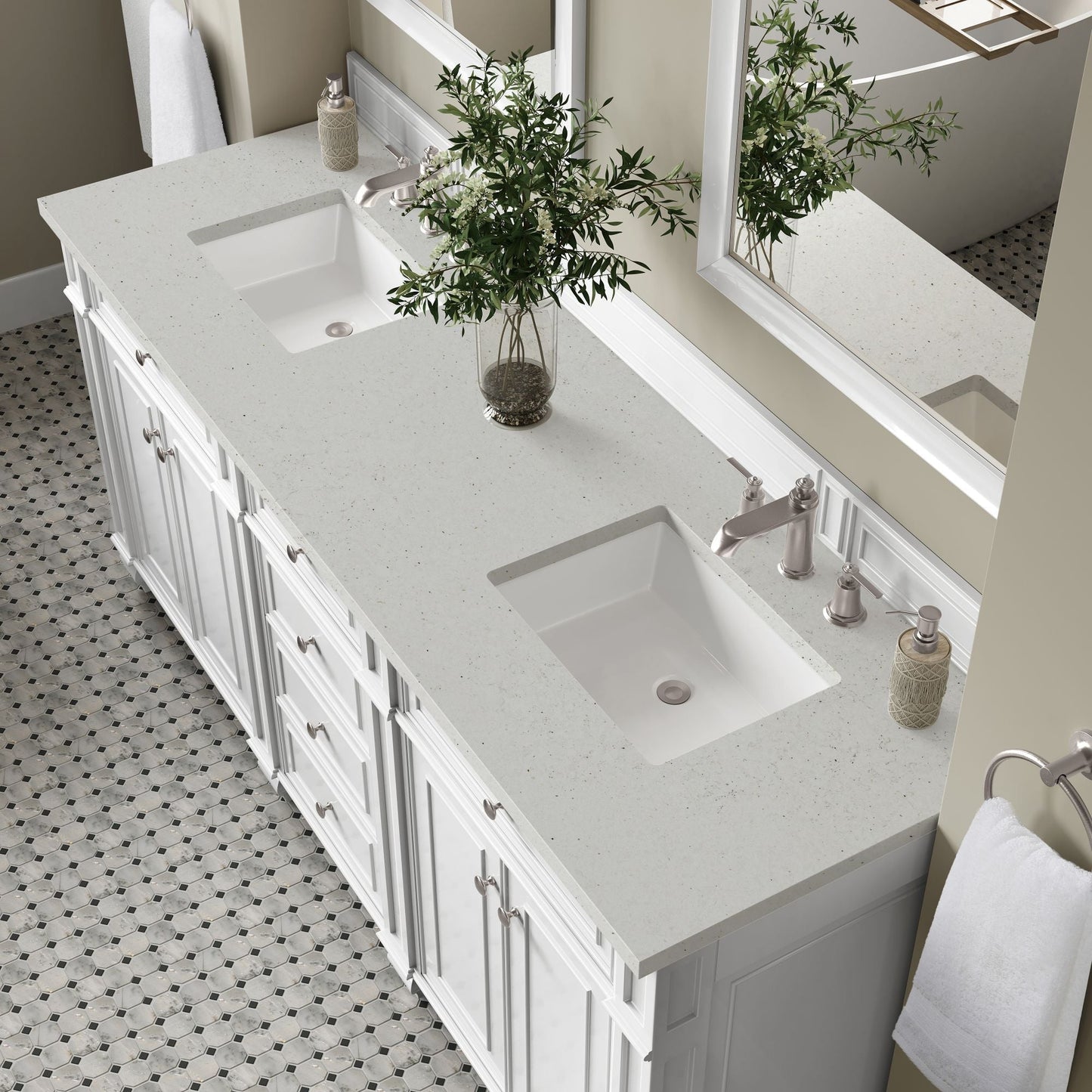 
                  
                    Bristol 72" Double Vanity in Bright White Double bathroom Vanity James Martin Vanities Lime Delight Silestone 
                  
                