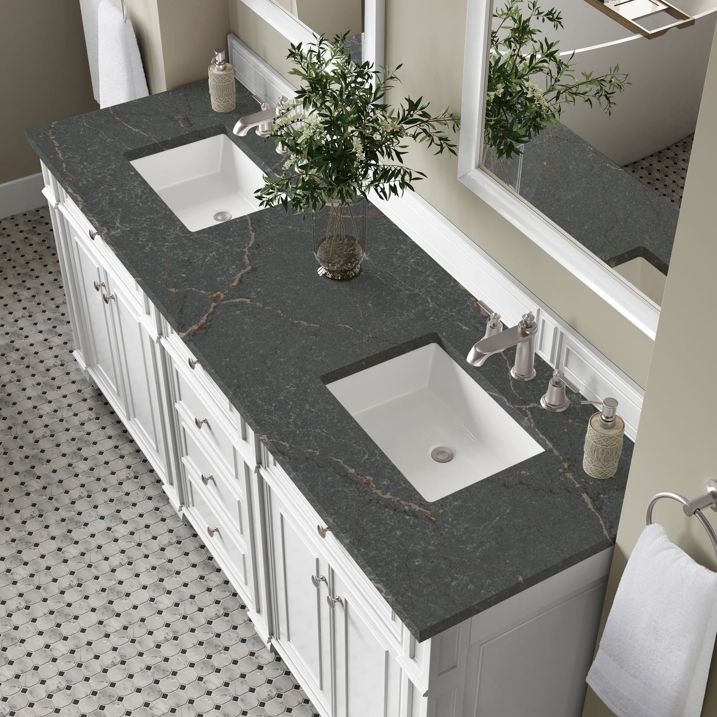 
                  
                    Bristol 72" Double Vanity in Bright White Double bathroom Vanity James Martin Vanities Parisien Bleu Silestone 
                  
                