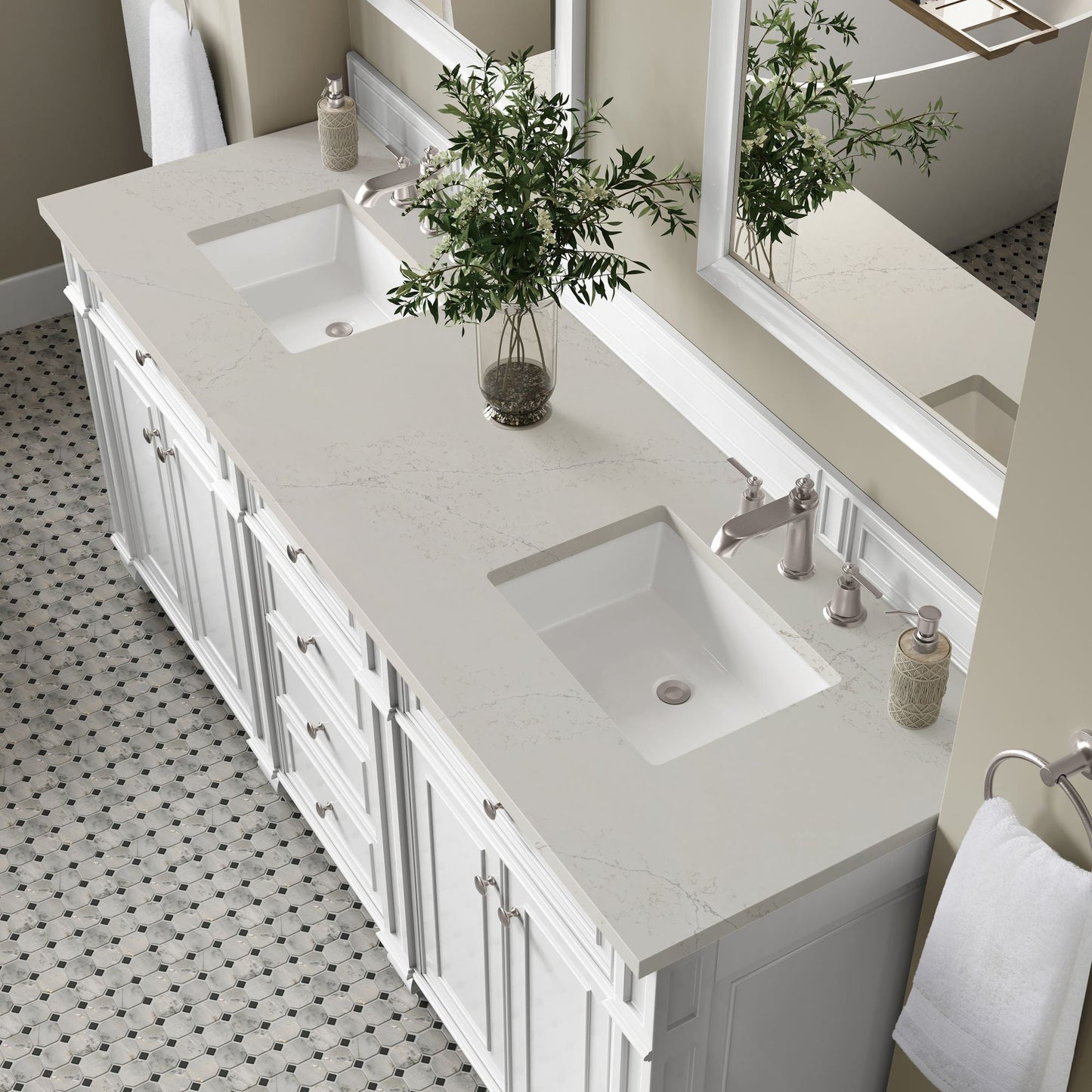
                  
                    Bristol 72" Double Vanity in Bright White Double bathroom Vanity James Martin Vanities Siberian Silestone 
                  
                