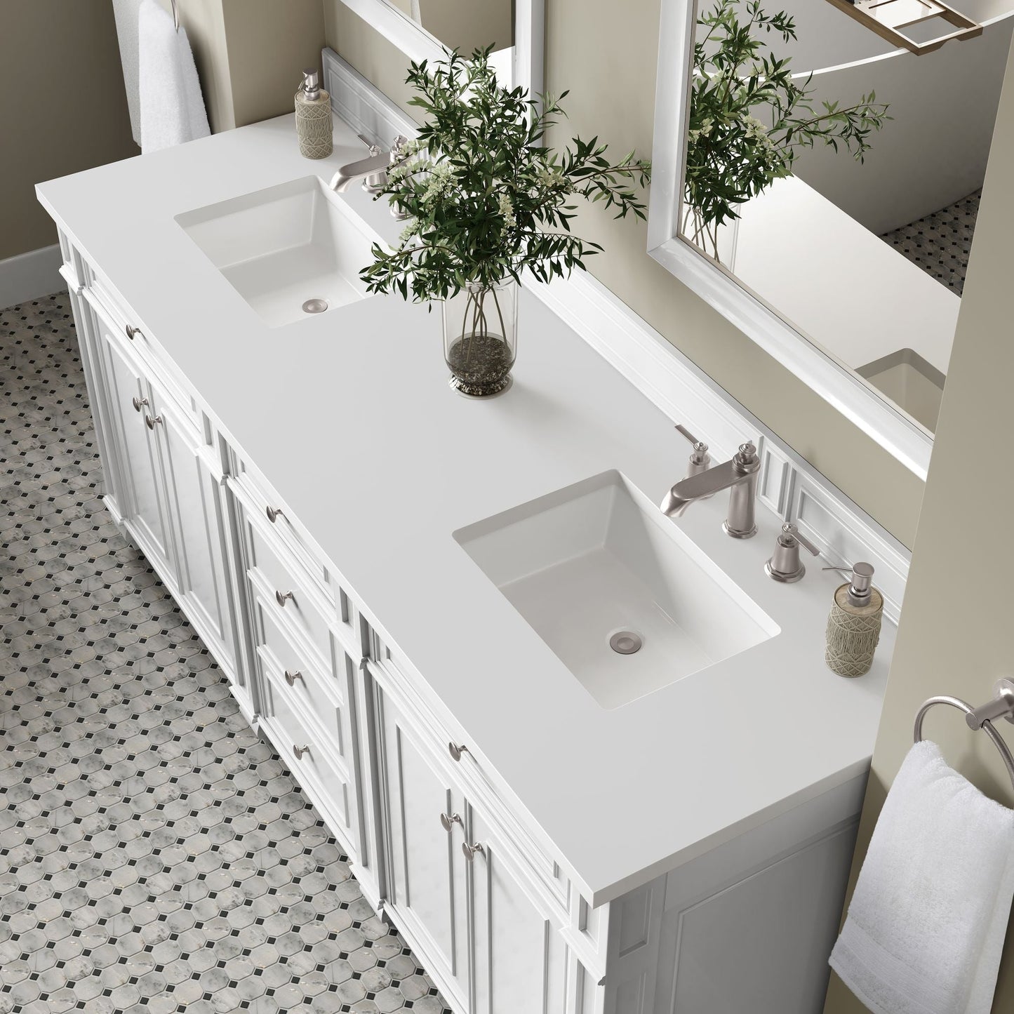
                  
                    Bristol 72" Double Vanity in Bright White Double bathroom Vanity James Martin Vanities White Zeus Silestone 
                  
                