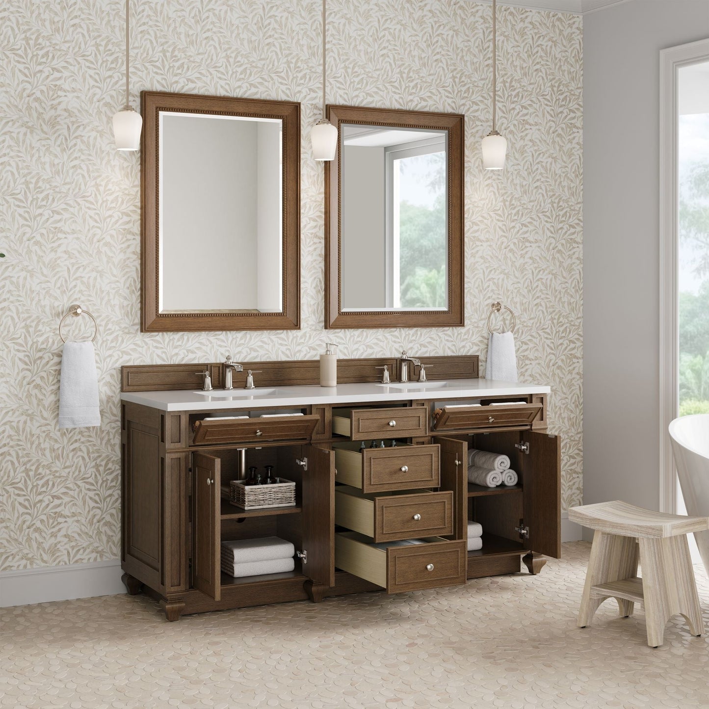 
                  
                    Bristol 72" Double Vanity in Saddle Brown Double bathroom Vanity James Martin Vanities 
                  
                