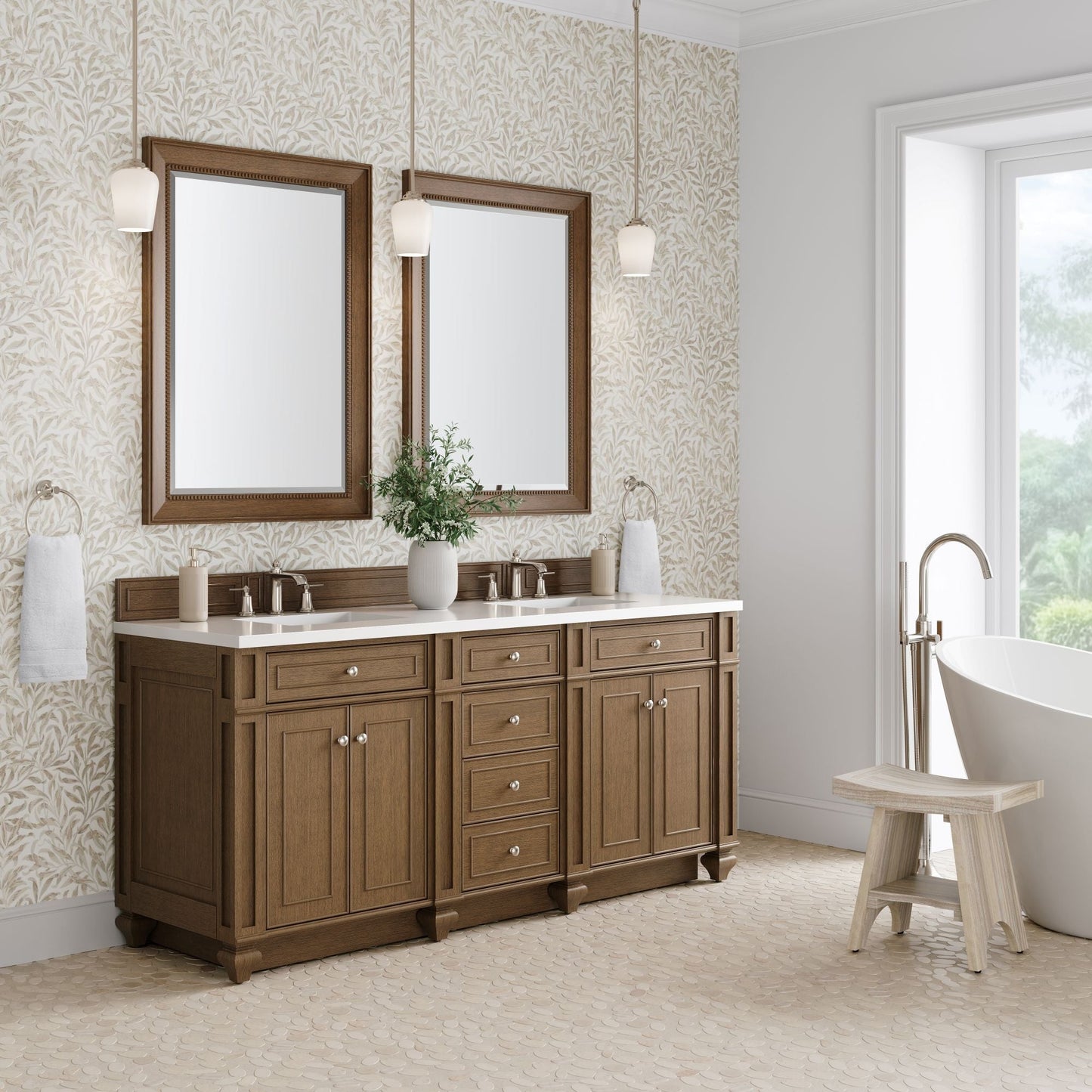 
                  
                    Bristol 72" Double Vanity in Saddle Brown Double bathroom Vanity James Martin Vanities 
                  
                