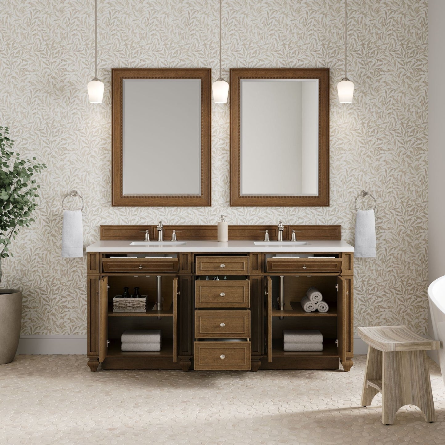 
                  
                    Bristol 72" Double Vanity in Saddle Brown Double bathroom Vanity James Martin Vanities 
                  
                