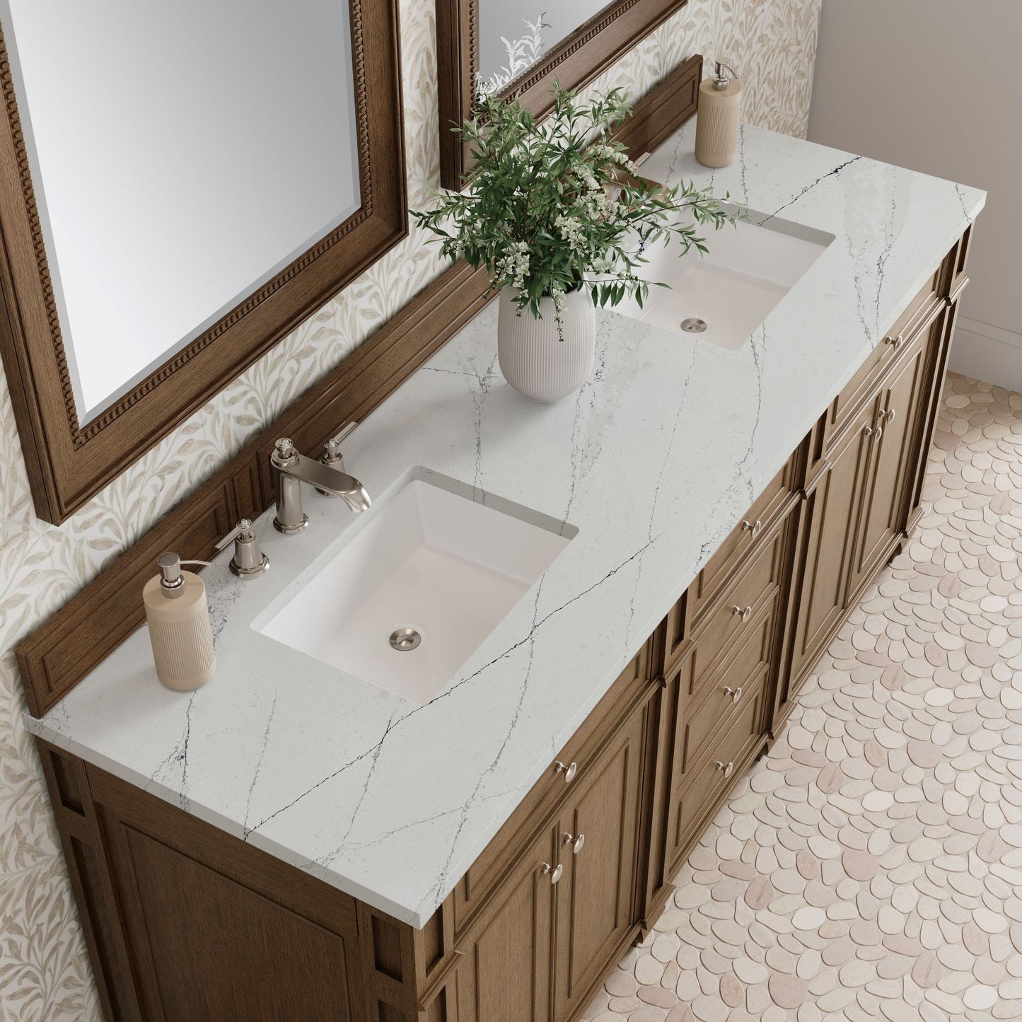 
                  
                    Bristol 72" Double Vanity in Saddle Brown Double bathroom Vanity James Martin Vanities Ethereal Noctis Silestone 
                  
                