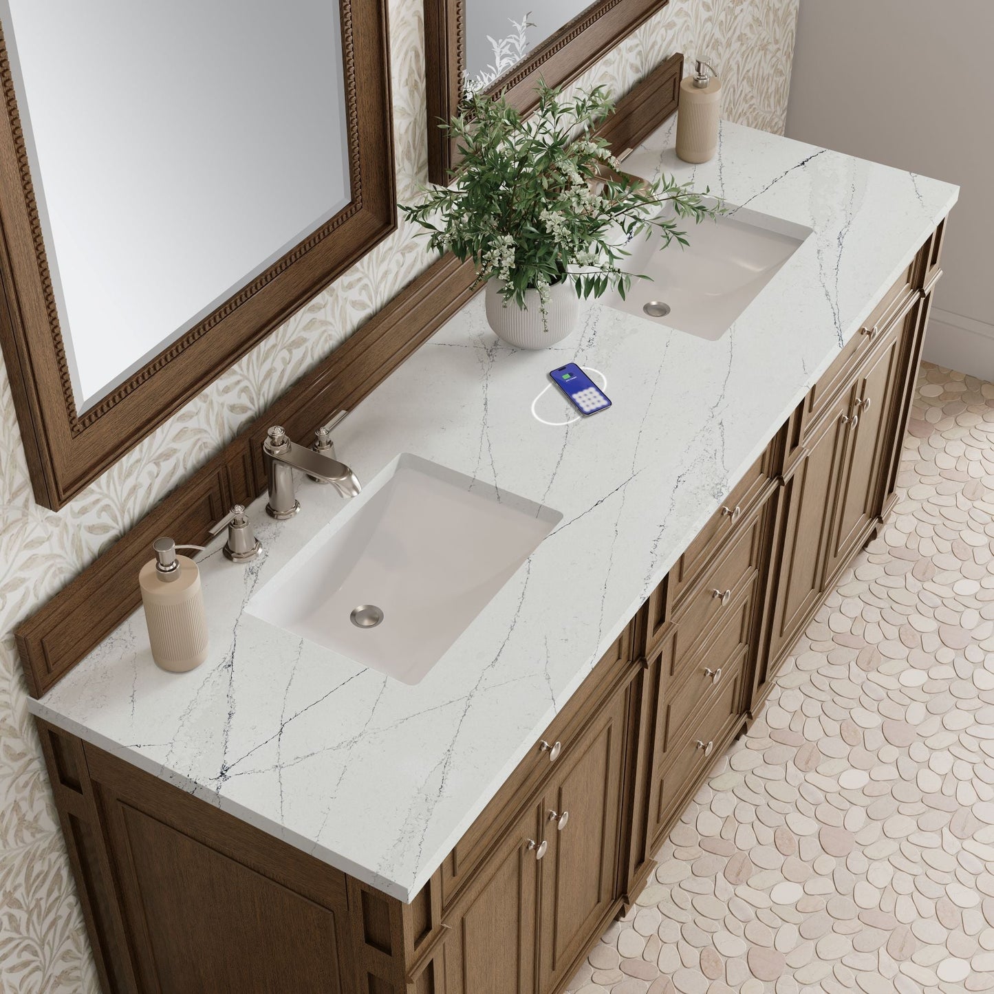 
                  
                    Bristol 72" Double Vanity in Saddle Brown Double bathroom Vanity James Martin Vanities FreePower-Enabled Ethereal Noctis Silestone 
                  
                