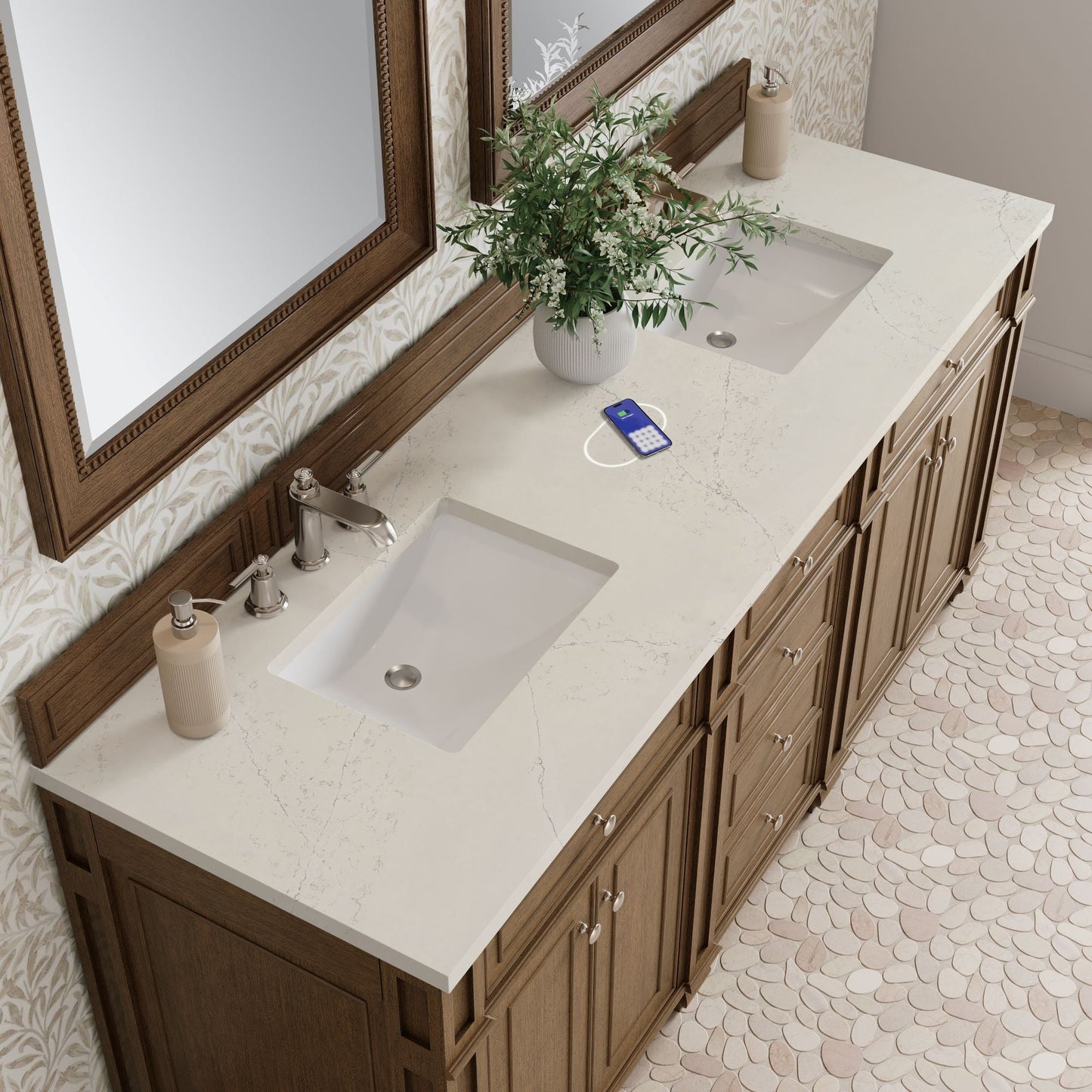 
                  
                    Bristol 72" Double Vanity in Saddle Brown Double bathroom Vanity James Martin Vanities FreePower-Enabled Siberian Silestone 
                  
                