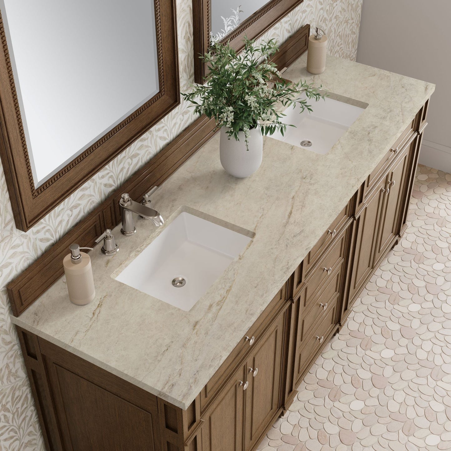 
                  
                    Bristol 72" Double Vanity in Saddle Brown Double bathroom Vanity James Martin Vanities Tajnar Eclos 
                  
                