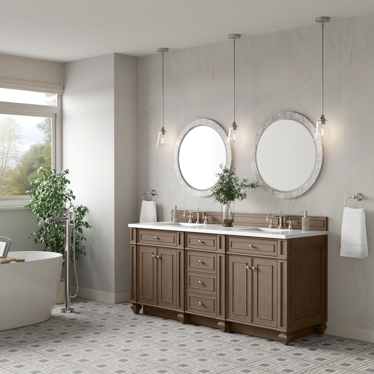 
                  
                    Bristol 72" Double Vanity in Whitewashed Walnut Double bathroom Vanity James Martin Vanities 
                  
                