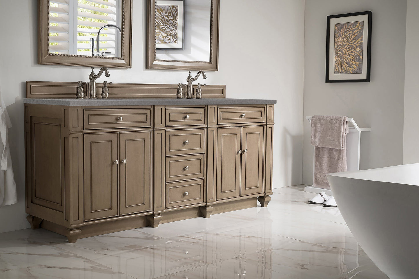 
                  
                    Bristol 72" Double Vanity in Whitewashed Walnut Double bathroom Vanity James Martin Vanities 
                  
                
