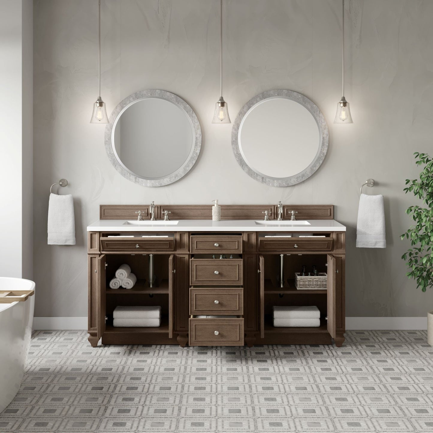 
                  
                    Bristol 72" Double Vanity in Whitewashed Walnut Double bathroom Vanity James Martin Vanities 
                  
                