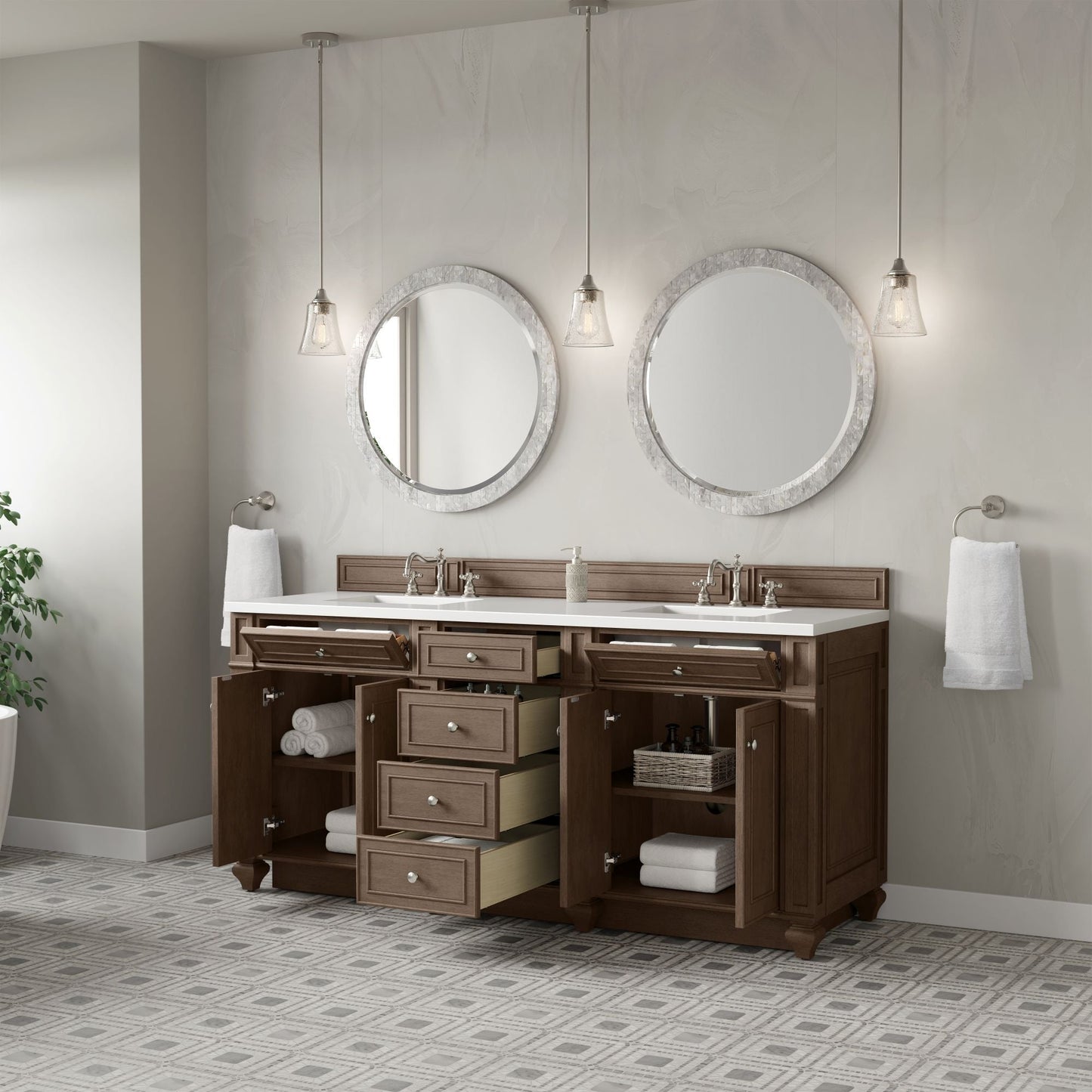 
                  
                    Bristol 72" Double Vanity in Whitewashed Walnut Double bathroom Vanity James Martin Vanities 
                  
                
