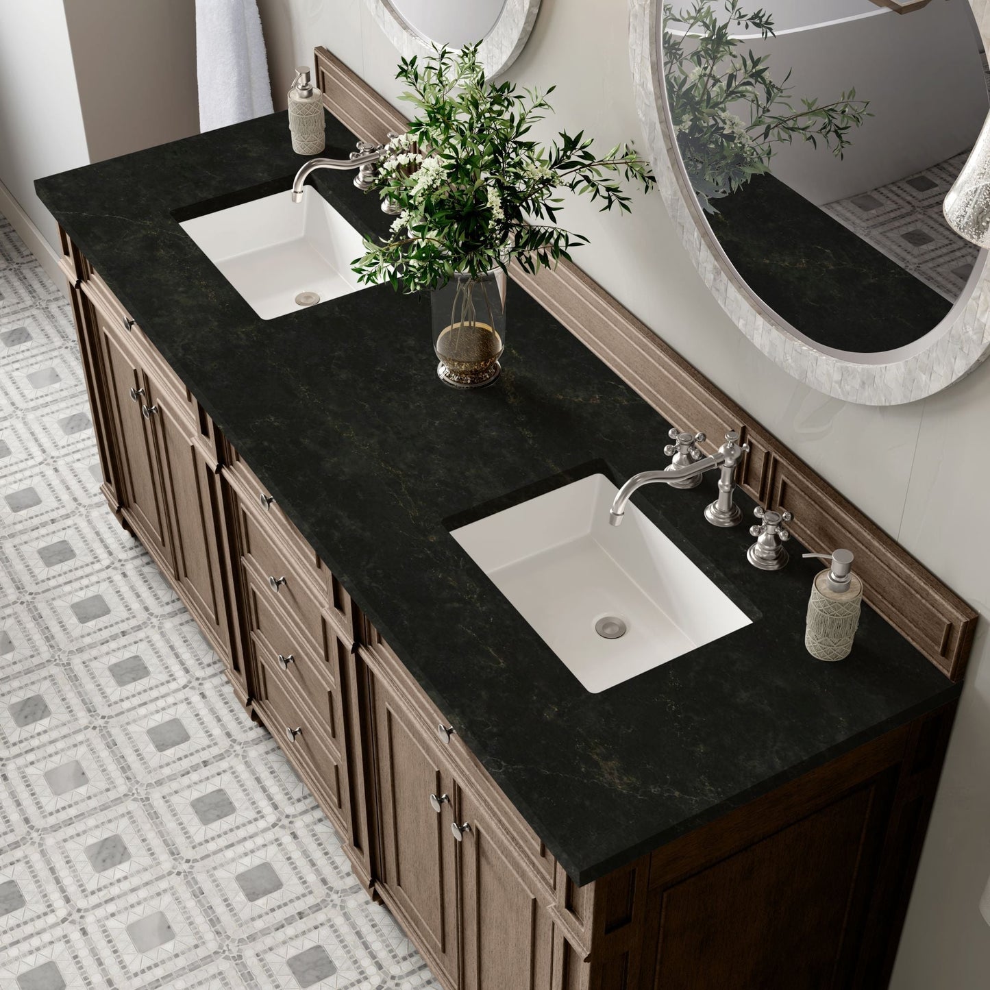 
                  
                    Bristol 72" Double Vanity in Whitewashed Walnut Double bathroom Vanity James Martin Vanities Phantome Eclos 
                  
                