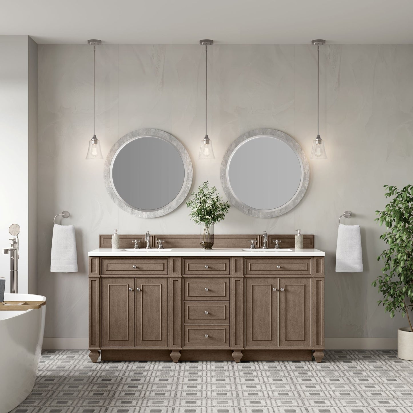Bristol 72" Double Vanity in Whitewashed Walnut Double bathroom Vanity James Martin Vanities Select Your Top 
