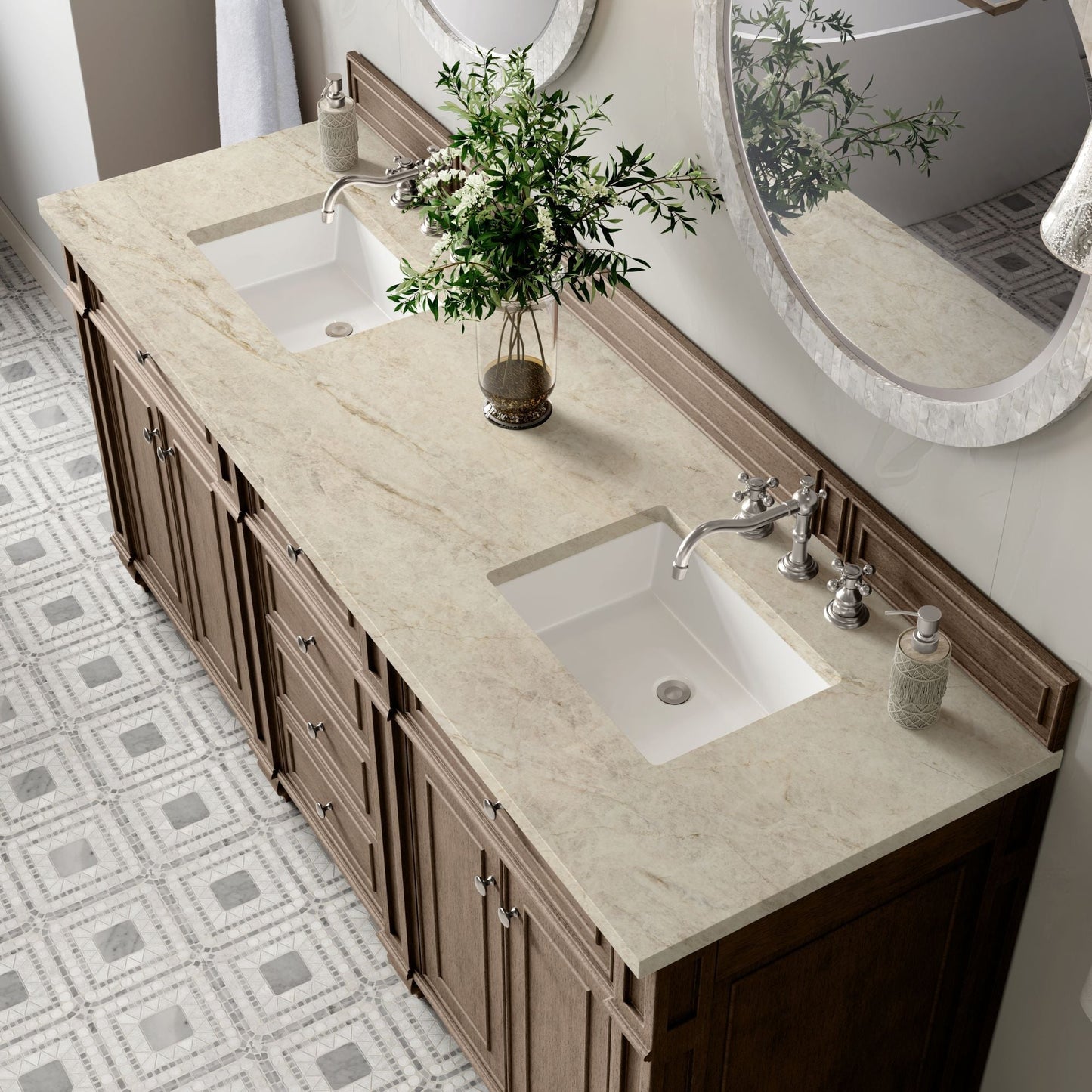 
                  
                    Bristol 72" Double Vanity in Whitewashed Walnut Double bathroom Vanity James Martin Vanities Tajnar Eclos 
                  
                