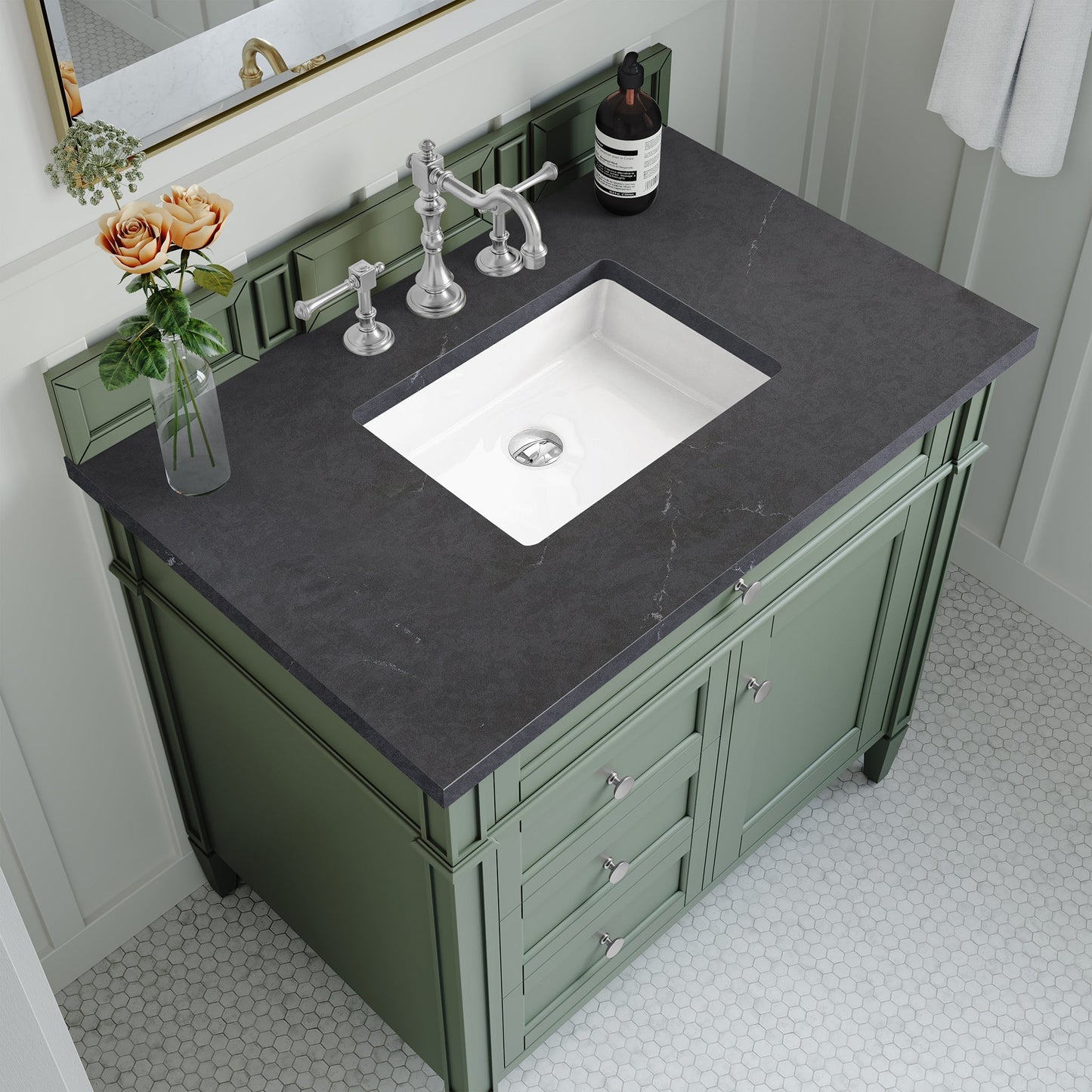 
                  
                    Brittany 30" Single Bathroom Vanity in Smokey Celadon Single Bathroom Vanity James Martin Vanities Charcoal Soapstone Silestone 
                  
                