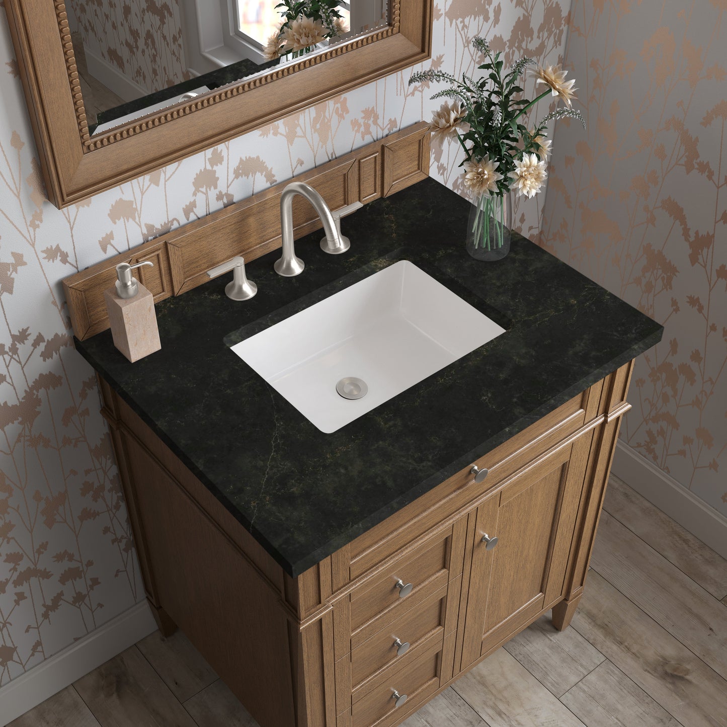 
                  
                    Brittany 30" Single Vanity Cabinet in Saddle Brown Single Bathroom Vanity James Martin Vanities Phantome Eclos 
                  
                