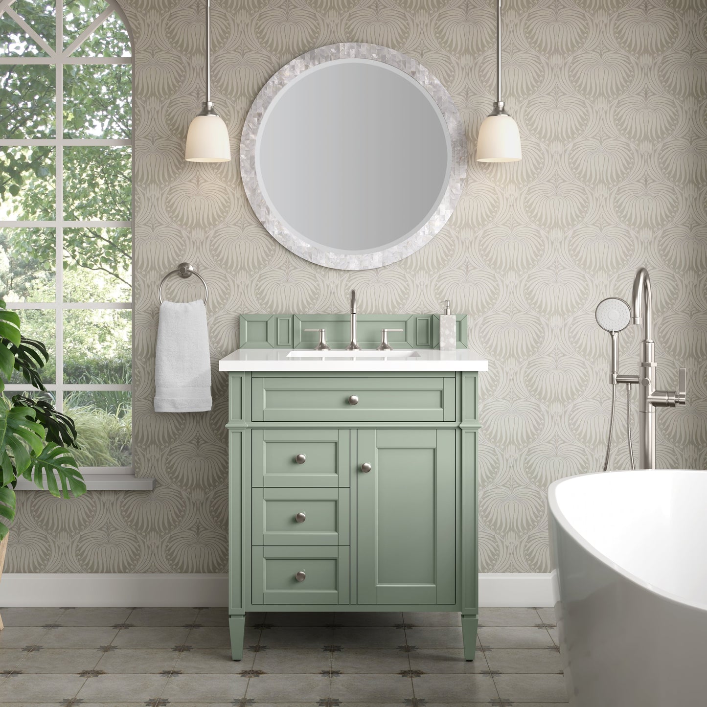 Brittany 30" Single Vanity Cabinet in Sage Green Single Bathroom Vanity James Martin Vanities 