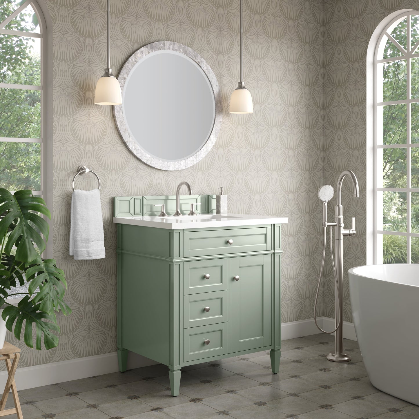 
                  
                    Brittany 30" Single Vanity Cabinet in Sage Green Single Bathroom Vanity James Martin Vanities Select Your Top 
                  
                