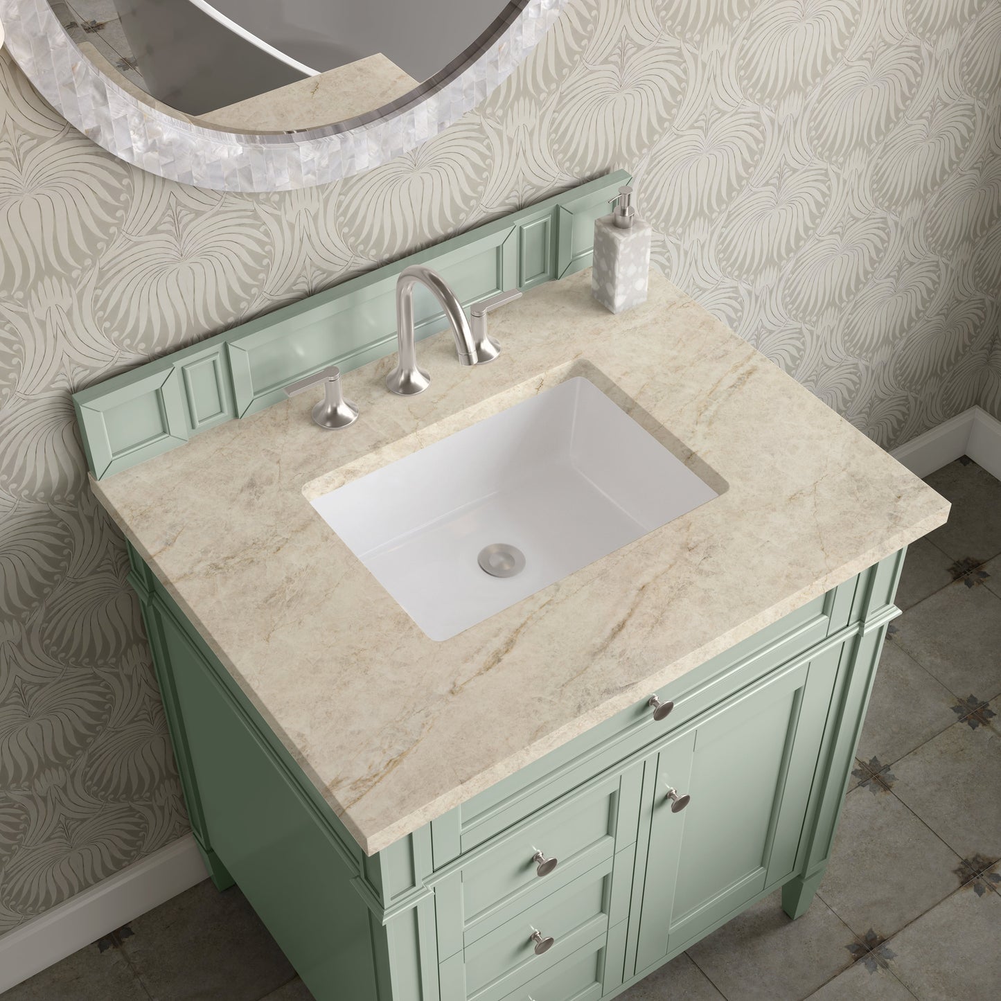 
                  
                    Brittany 30" Single Vanity Cabinet in Sage Green Single Bathroom Vanity James Martin Vanities Tajnar Eclos 
                  
                