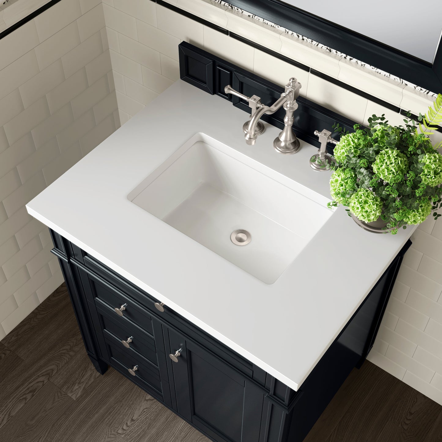 
                  
                    Brittany 30" Single Vanity in Black Onyx Single Bathroom Vanity James Martin Vanities White Zeus Silestone 
                  
                