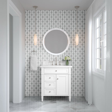 Brittany 30" Single Vanity in Bright White Single Bathroom Vanity James Martin Vanities 