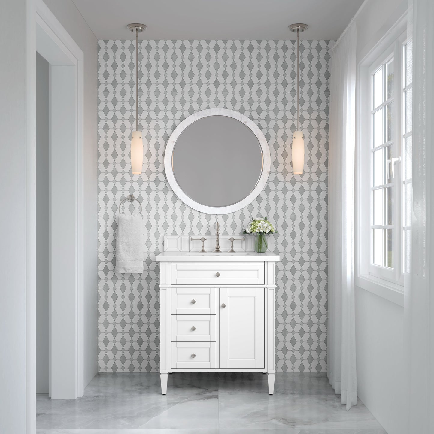 Brittany 30" Single Vanity in Bright White Single Bathroom Vanity James Martin Vanities 