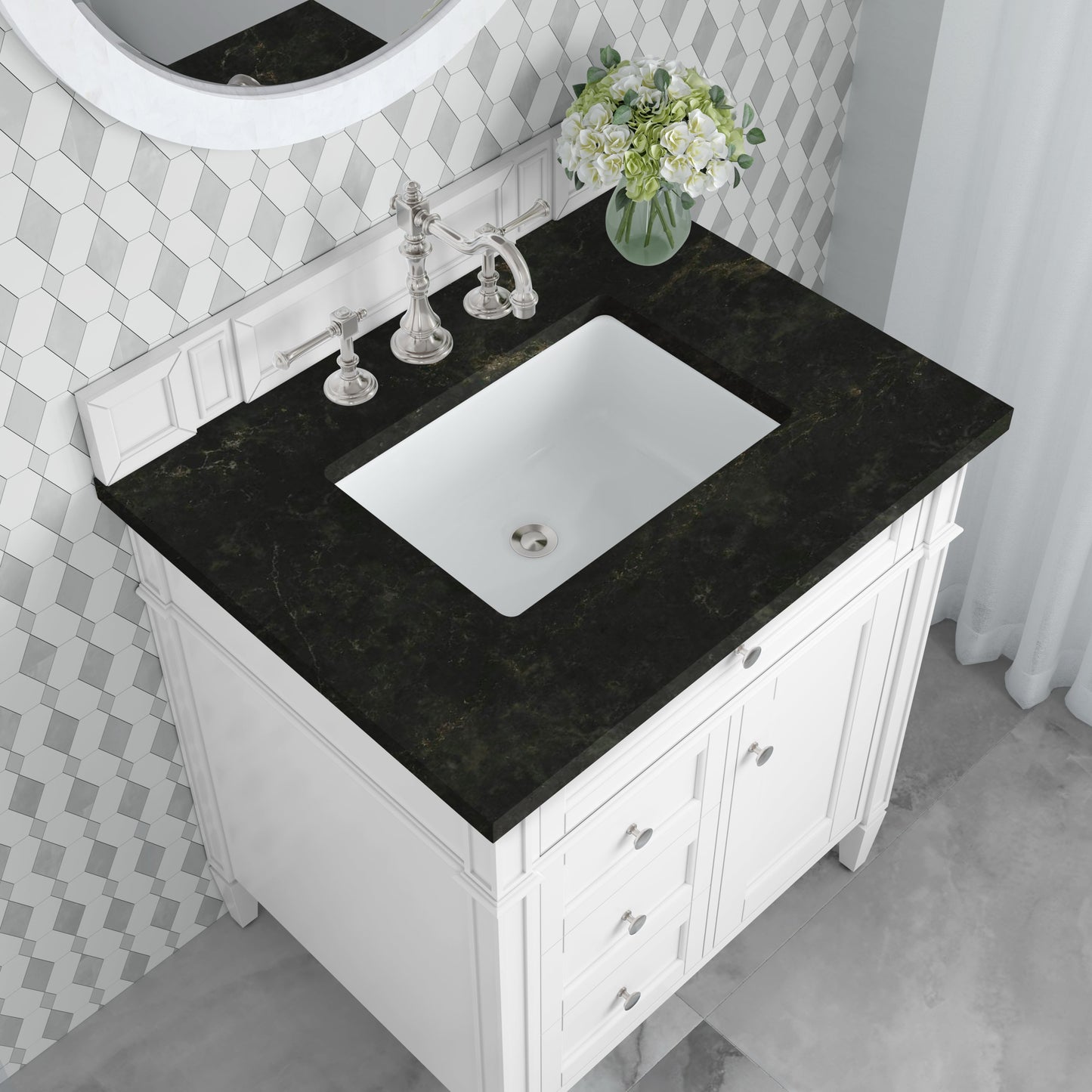 
                  
                    Brittany 30" Single Vanity in Bright White Single Bathroom Vanity James Martin Vanities Phantome Eclos 
                  
                