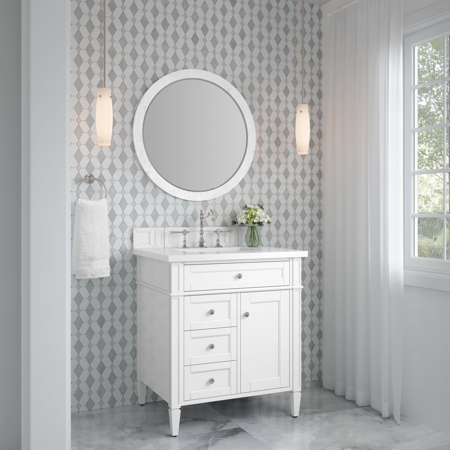 
                  
                    Brittany 30" Single Vanity in Bright White Single Bathroom Vanity James Martin Vanities Select Your Top 
                  
                