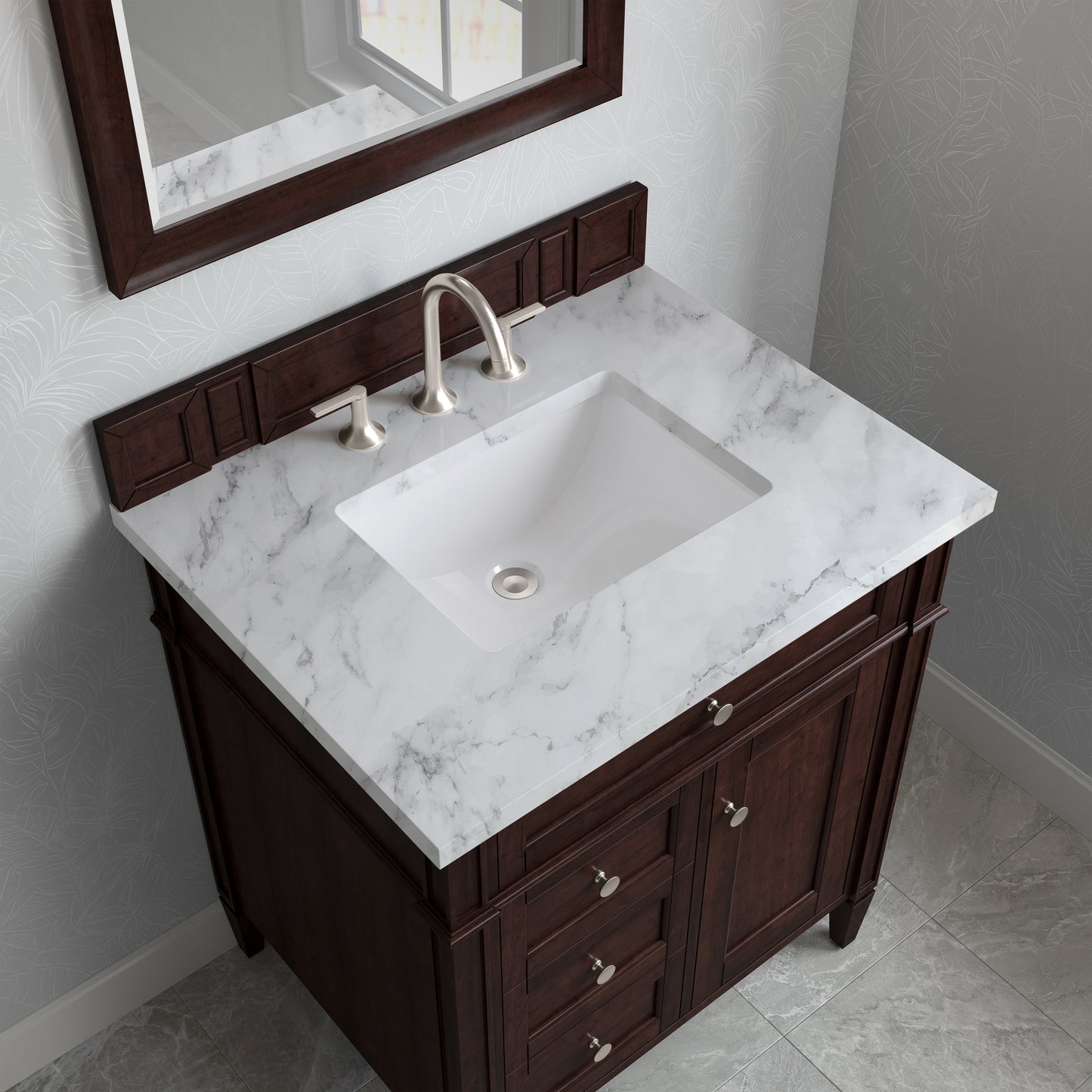 
                  
                    Brittany 30" Single Vanity in Burnished Mahogany Single Bathroom Vanity James Martin Vanities Carrara White Marble 
                  
                