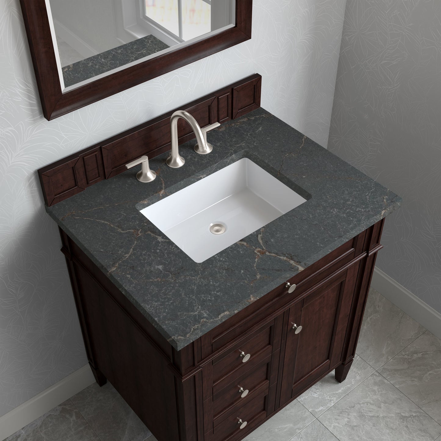 
                  
                    Brittany 30" Single Vanity in Burnished Mahogany Single Bathroom Vanity James Martin Vanities Parisien Bleu Silestone 
                  
                