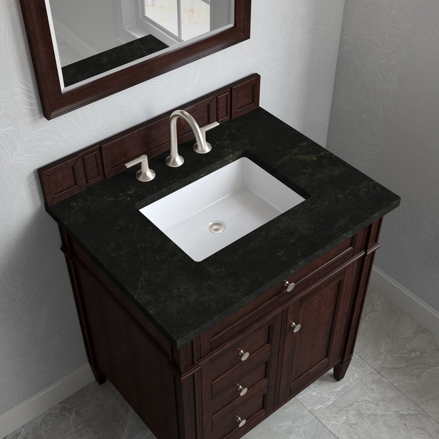 
                  
                    Brittany 30" Single Vanity in Burnished Mahogany Single Bathroom Vanity James Martin Vanities Phantome Eclos 
                  
                