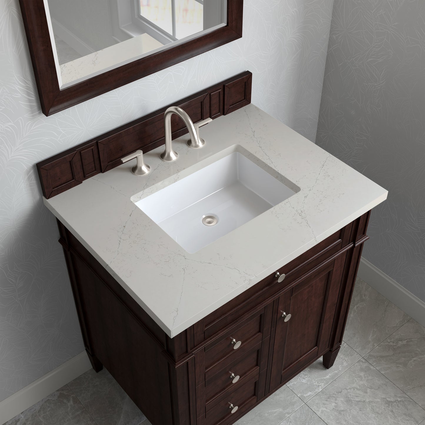 
                  
                    Brittany 30" Single Vanity in Burnished Mahogany Single Bathroom Vanity James Martin Vanities Siberian Silestone 
                  
                