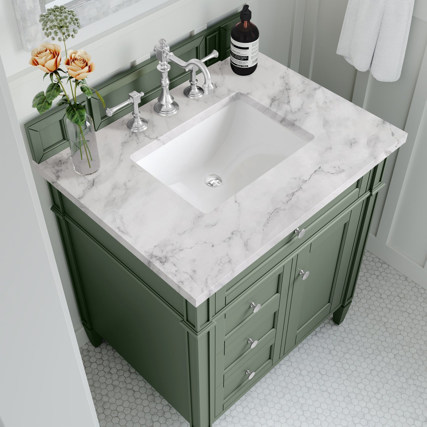 
                  
                    Brittany 30" Single Vanity in Smokey Celadon Single Bathroom Vanity James Martin Vanities Carrara White Marble 
                  
                