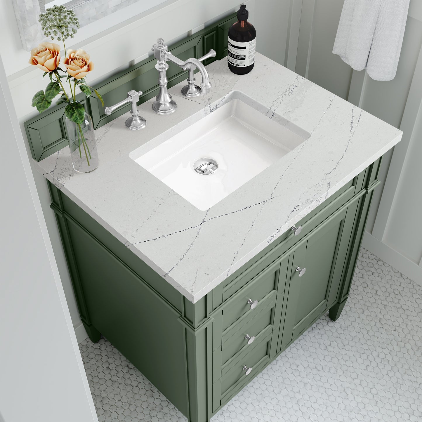 
                  
                    Brittany 30" Single Vanity in Smokey Celadon Single Bathroom Vanity James Martin Vanities Ethereal Noctis Silestone 
                  
                