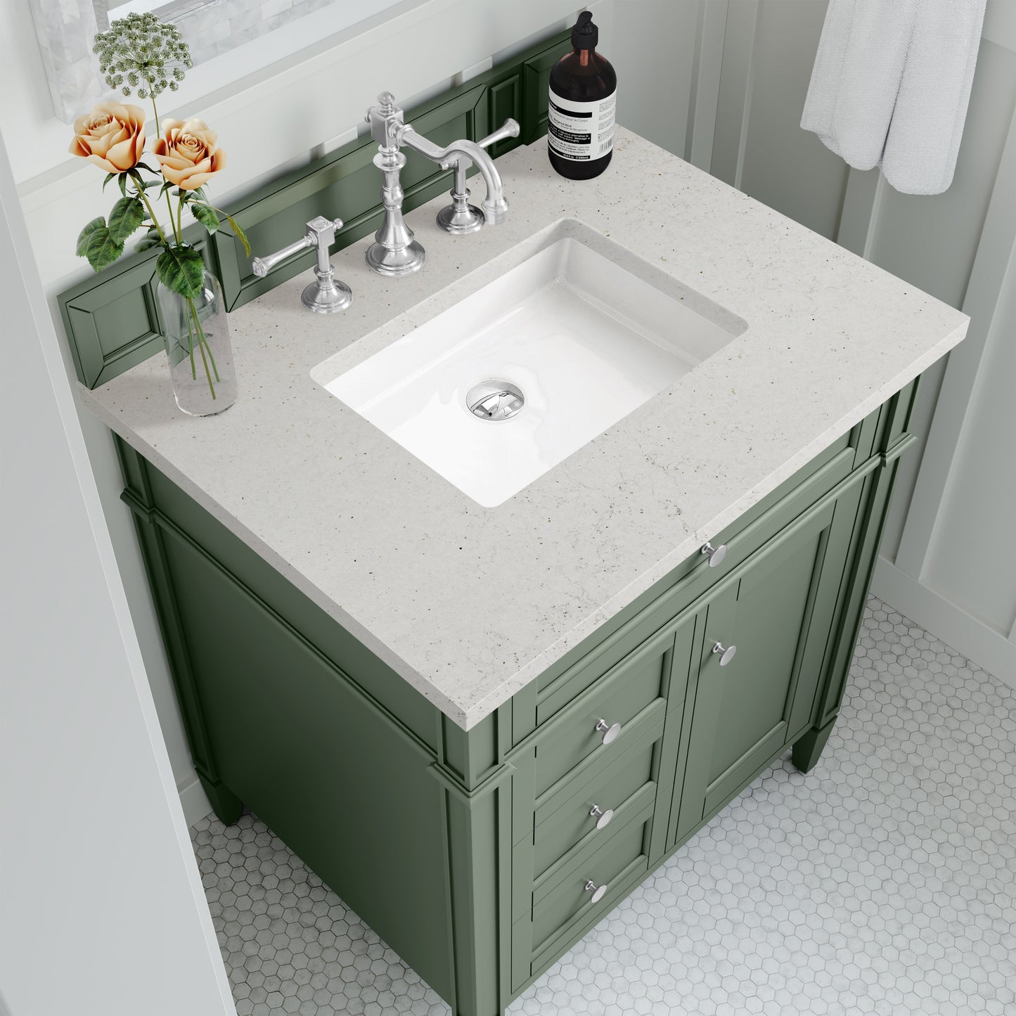 
                  
                    Brittany 30" Single Vanity in Smokey Celadon Single Bathroom Vanity James Martin Vanities Lime Delight Silestone 
                  
                