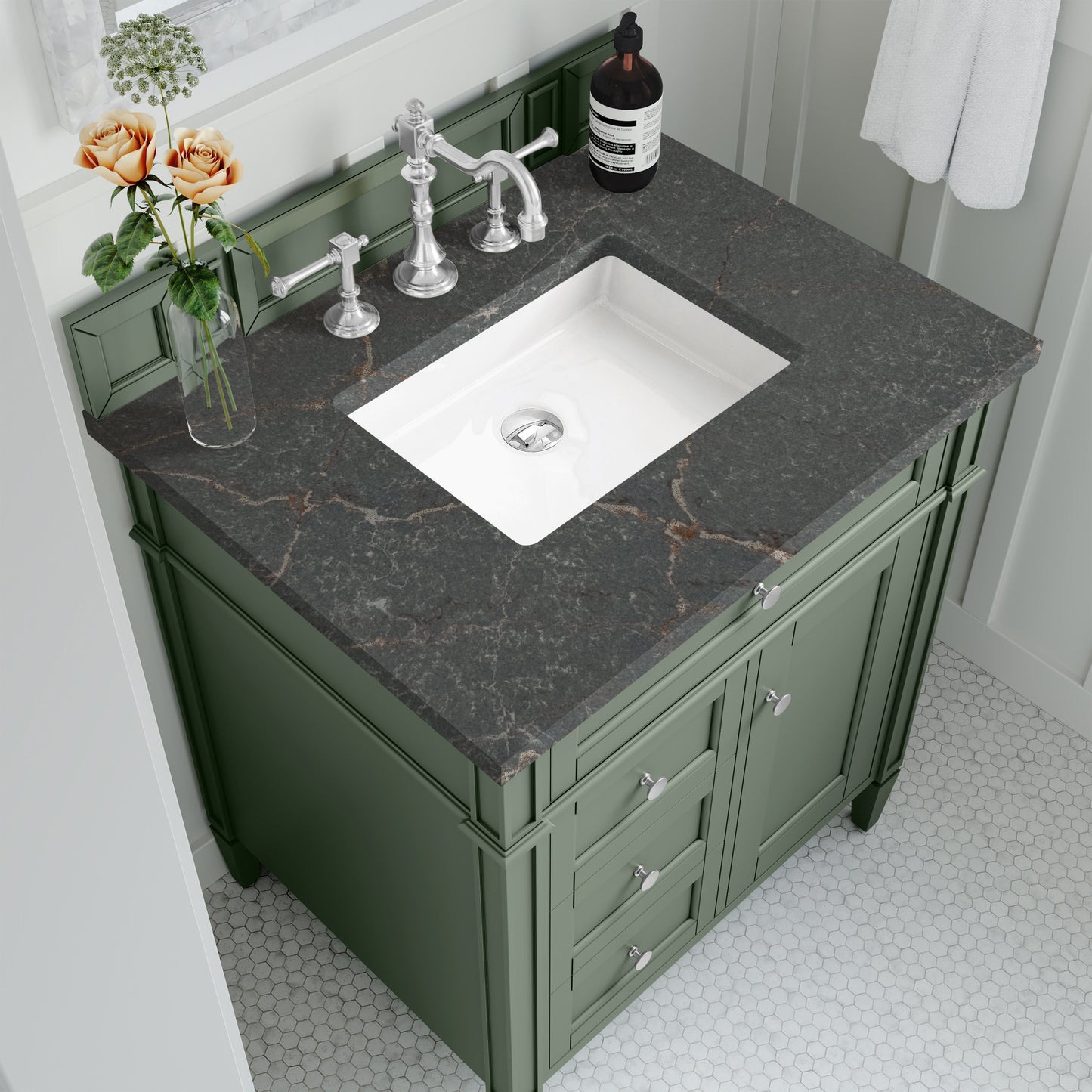 
                  
                    Brittany 30" Single Vanity in Smokey Celadon Single Bathroom Vanity James Martin Vanities Parisien Bleu Silestone 
                  
                