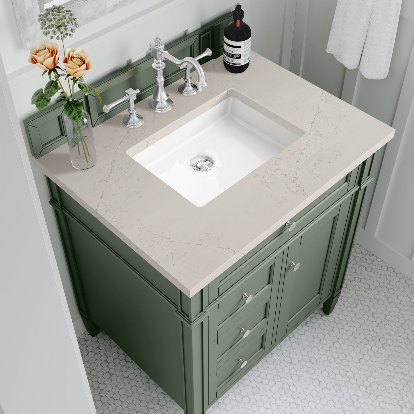 
                  
                    Brittany 30" Single Vanity in Smokey Celadon Single Bathroom Vanity James Martin Vanities Siberian Silestone 
                  
                