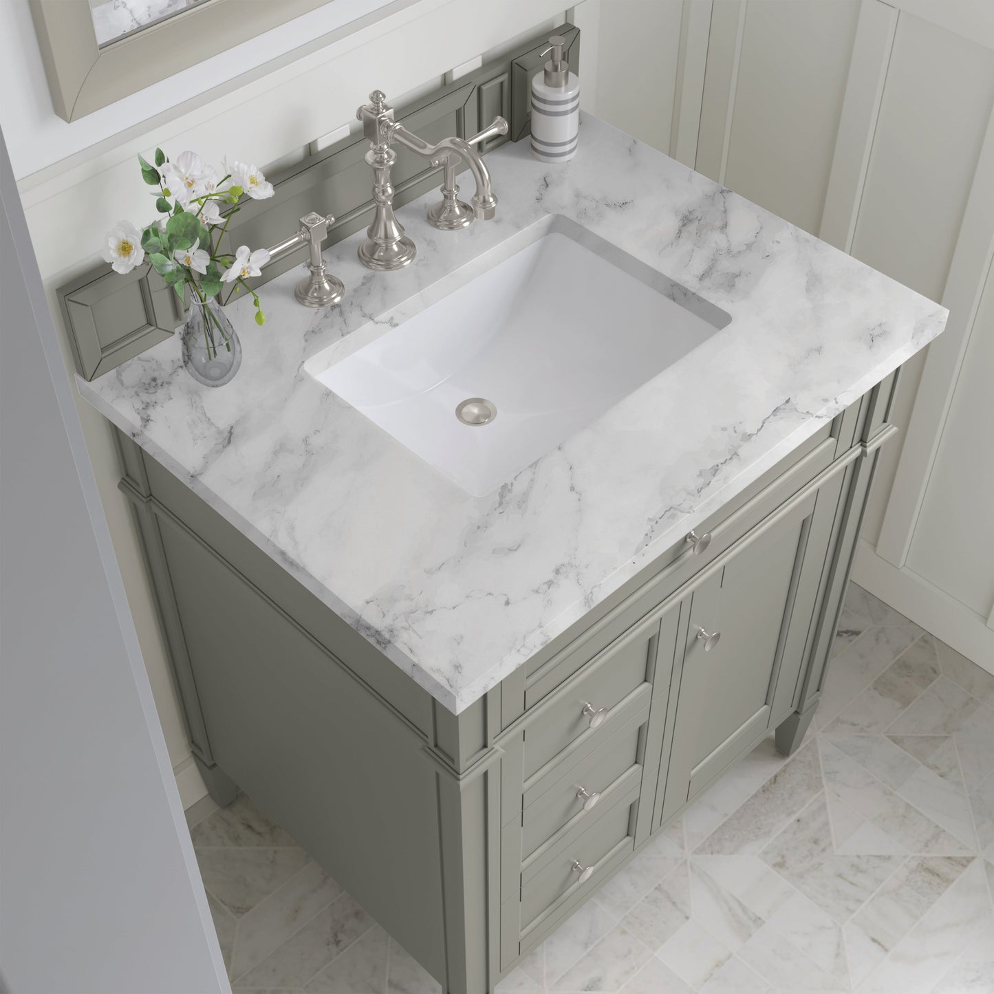 
                  
                    Brittany 30" Single Vanity in Urban Gray Single Bathroom Vanity James Martin Vanities Carrara White Marble 
                  
                