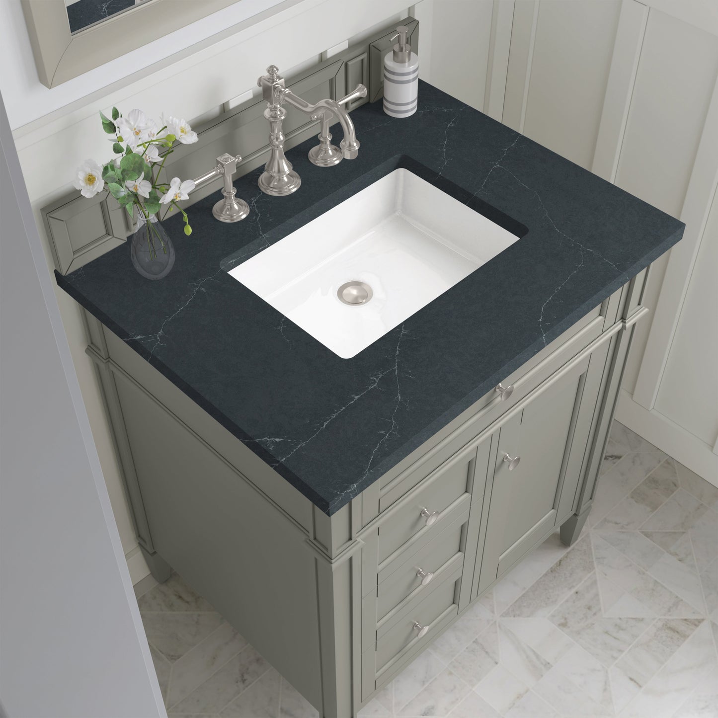 
                  
                    Brittany 30" Single Vanity in Urban Gray Single Bathroom Vanity James Martin Vanities Charcoal Soapstone Silestone 
                  
                
