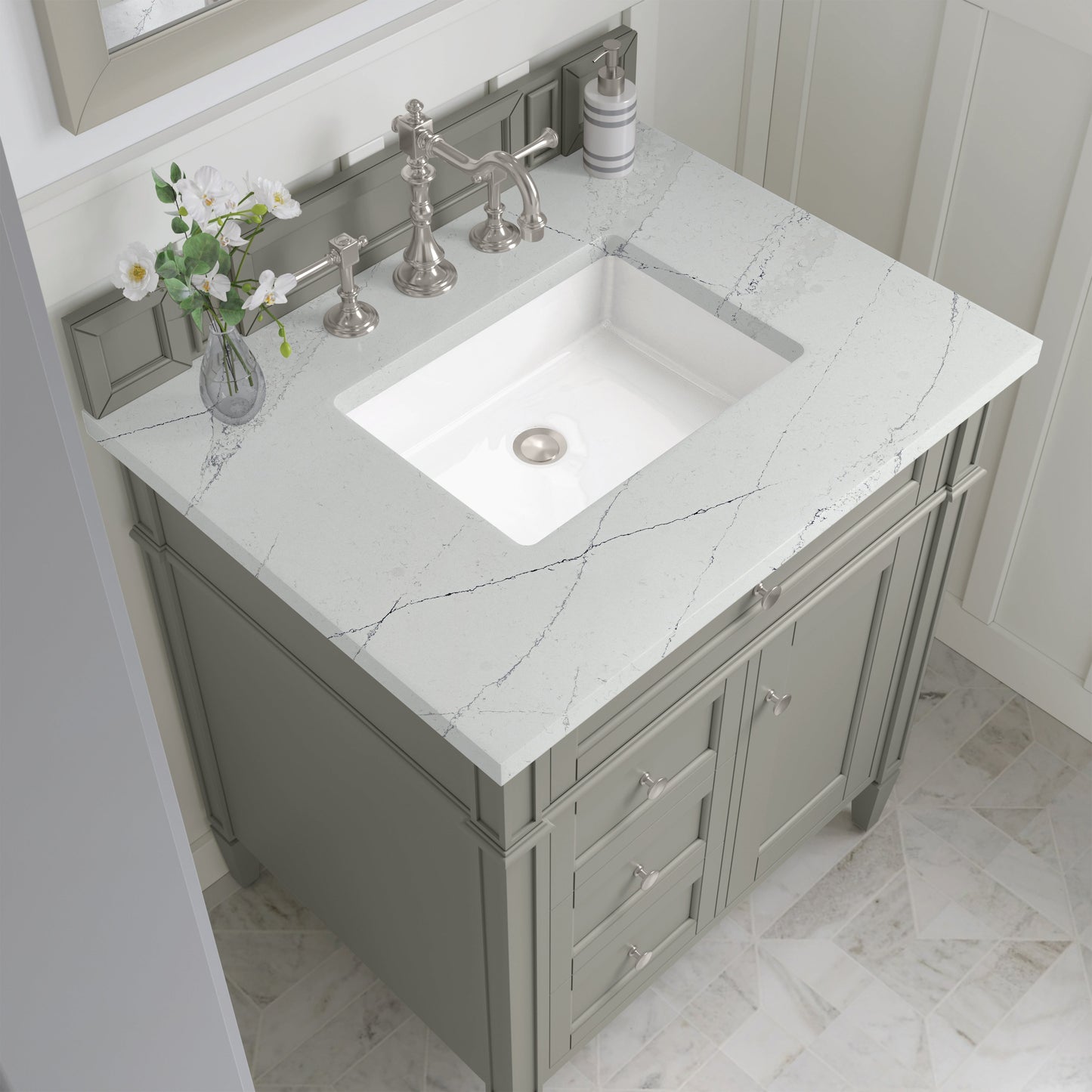 
                  
                    Brittany 30" Single Vanity in Urban Gray Single Bathroom Vanity James Martin Vanities Ethereal Noctis Silestone 
                  
                