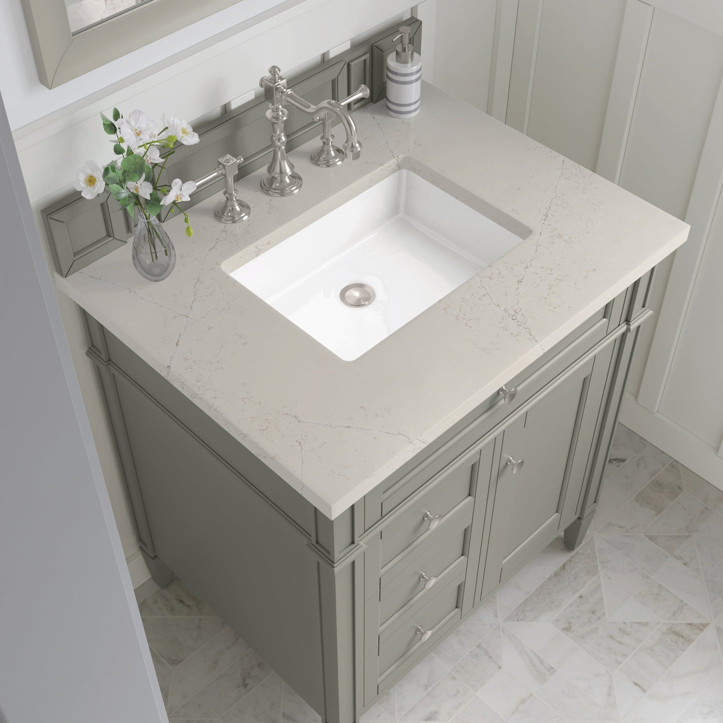 
                  
                    Brittany 30" Single Vanity in Urban Gray Single Bathroom Vanity James Martin Vanities Siberian Silestone 
                  
                