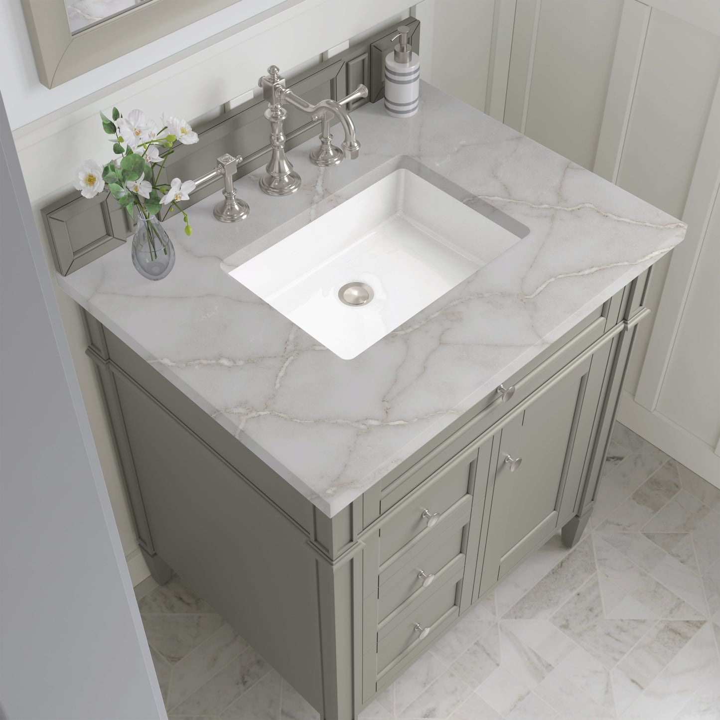 
                  
                    Brittany 30" Single Vanity in Urban Gray Single Bathroom Vanity James Martin Vanities Victorian Silver Silestone 
                  
                