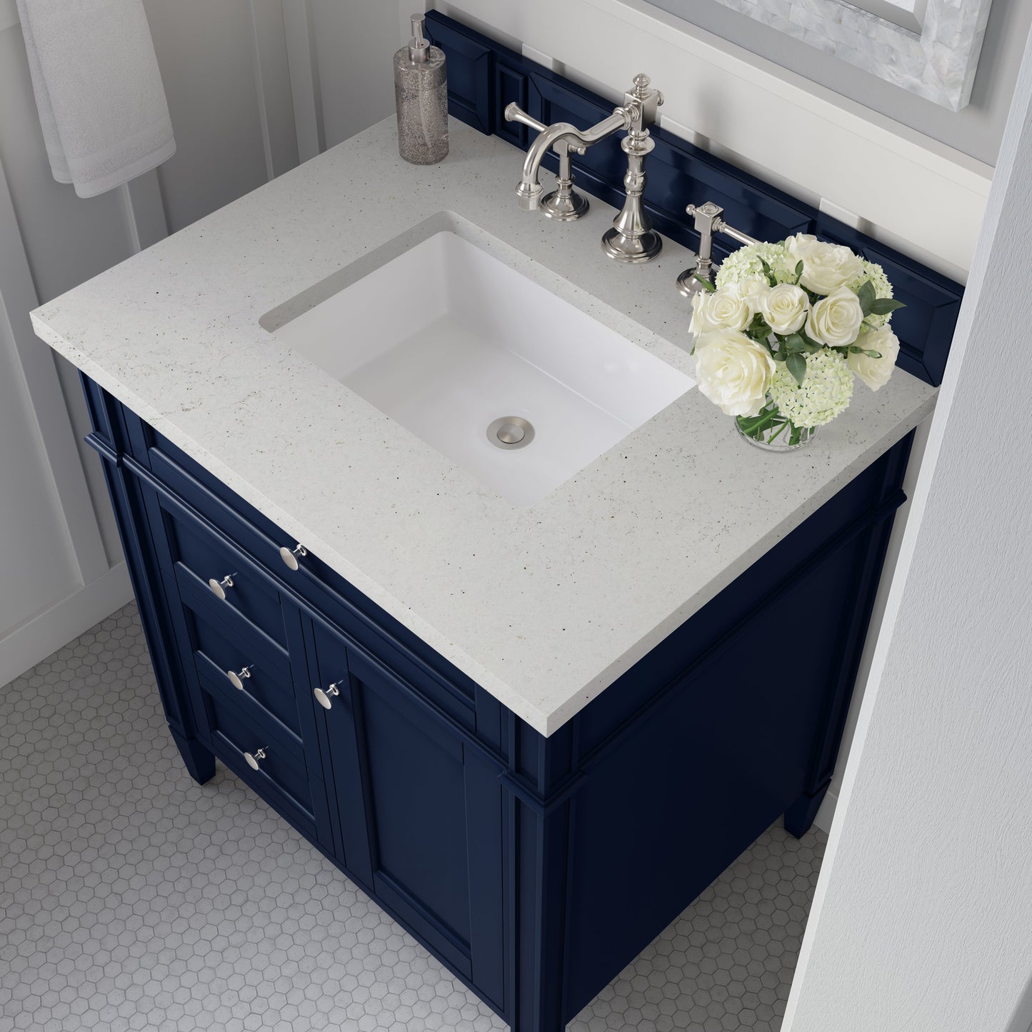 
                  
                    Brittany 30" Single Vanity in Victory Blue Single Bathroom Vanity James Martin Vanities Lime Delight Silestone 
                  
                