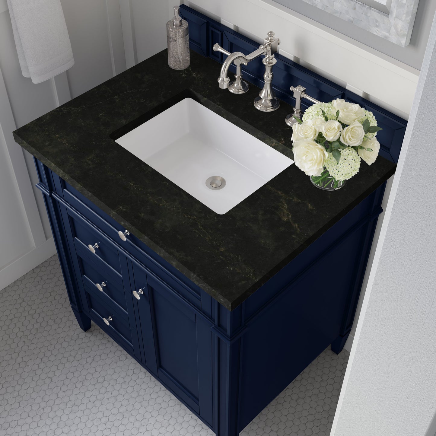 
                  
                    Brittany 30" Single Vanity in Victory Blue Single Bathroom Vanity James Martin Vanities Phantome Eclos 
                  
                