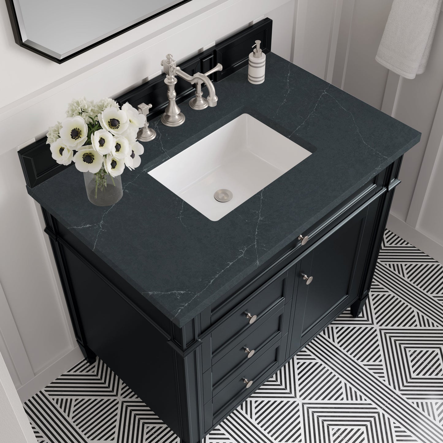 
                  
                    Brittany 36" Single Vanity in Black Onyx Single Bathroom Vanity James Martin Vanities Charcoal Soapstone Silestone 
                  
                